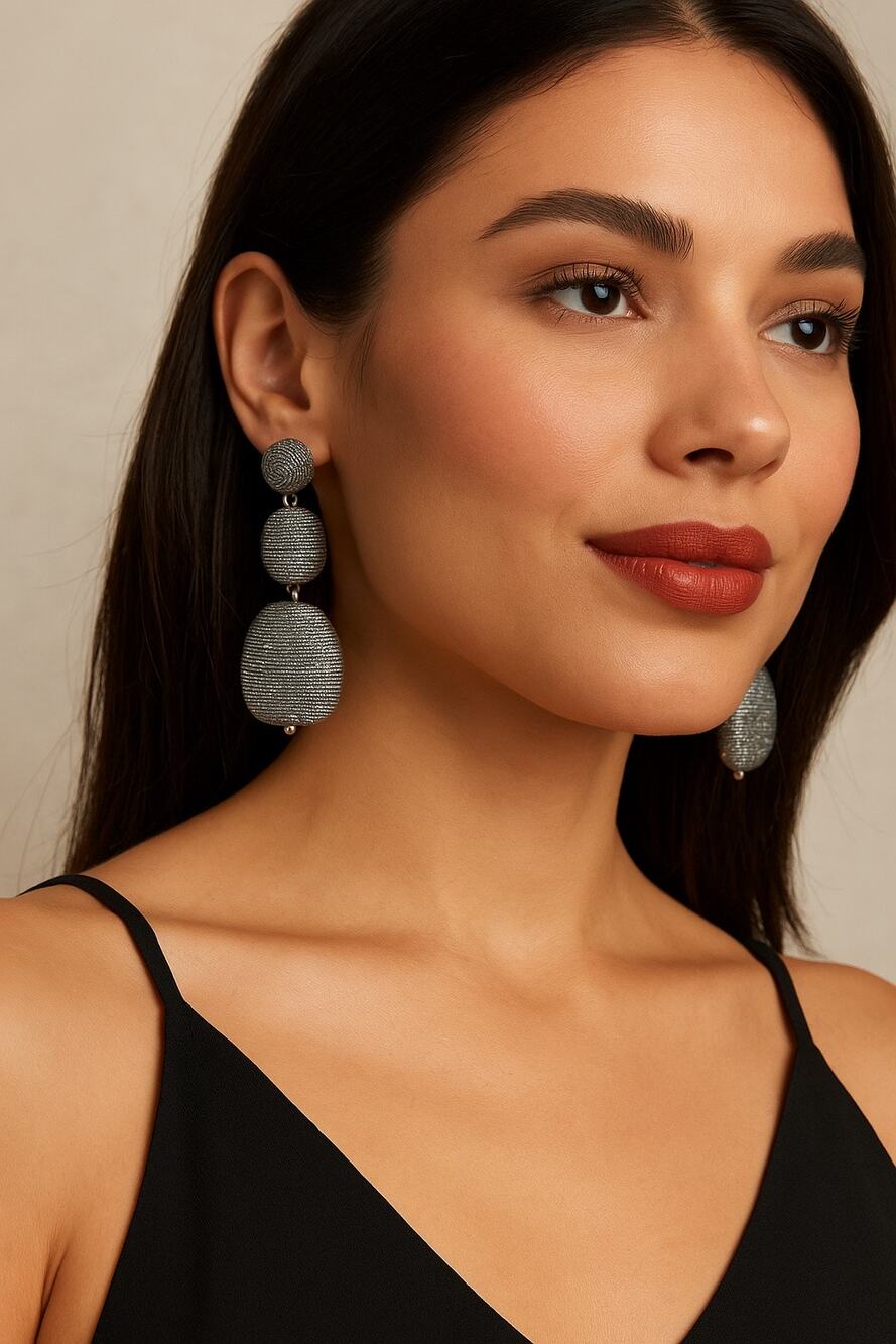 Open Edit Silver Beaded Drop Earrings Nickel Free Statement Dangle Jewelry